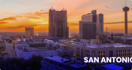 San Antonio skyline at sunset.