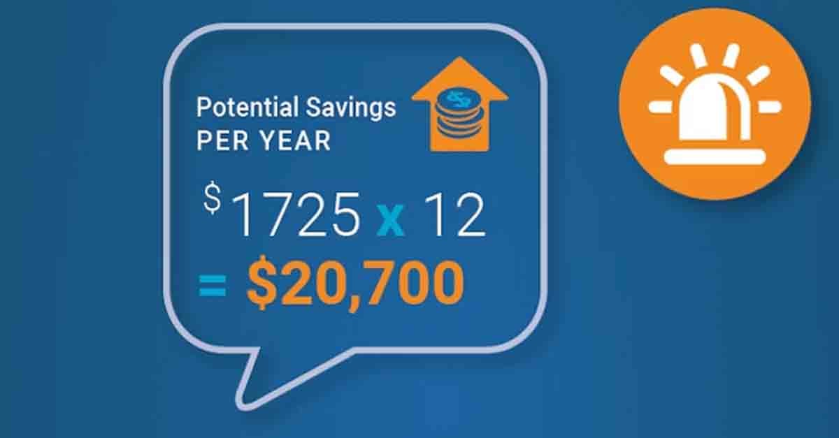 Graphic showing calculation of potential yearly savings