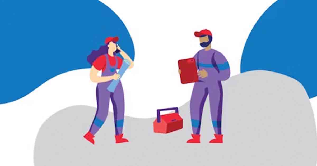 Illustration of two workers with tools